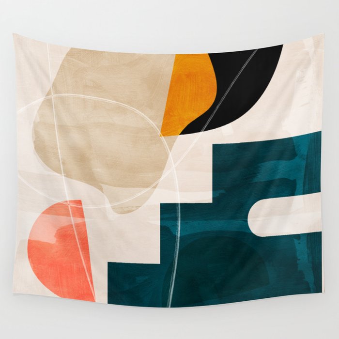 mid century shapes abstract painting Wall Tapestry