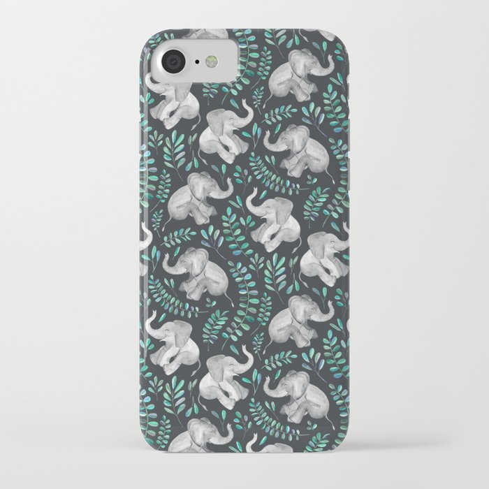 laughing baby elephants – emerald and turquoise iphone case