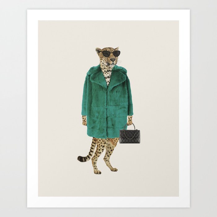 Fashion leopard in a fur coat Art Print
