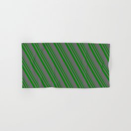 [ Thumbnail: Green & Dim Grey Colored Stripes/Lines Pattern Hand & Bath Towel ]