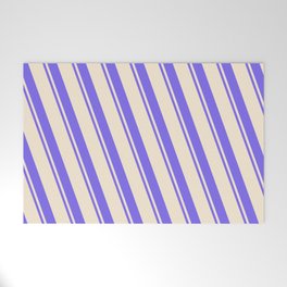 [ Thumbnail: Beige and Medium Slate Blue Colored Striped Pattern Welcome Mat ]