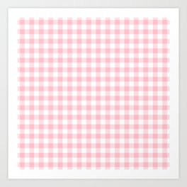 Pink and White Medium Gingham Checks Pattern Art Print