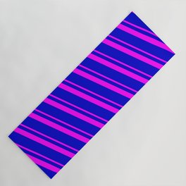[ Thumbnail: Blue and Fuchsia Colored Striped Pattern Yoga Mat ]