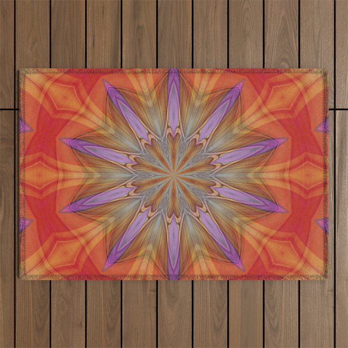 Red and Lilac Multicolored Mandala Pattern Outdoor Rug