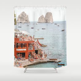 Capri Island Summer Photo | Bagni di Maria Beach Club Art Print | Italy Landscape Travel Photography Shower Curtain