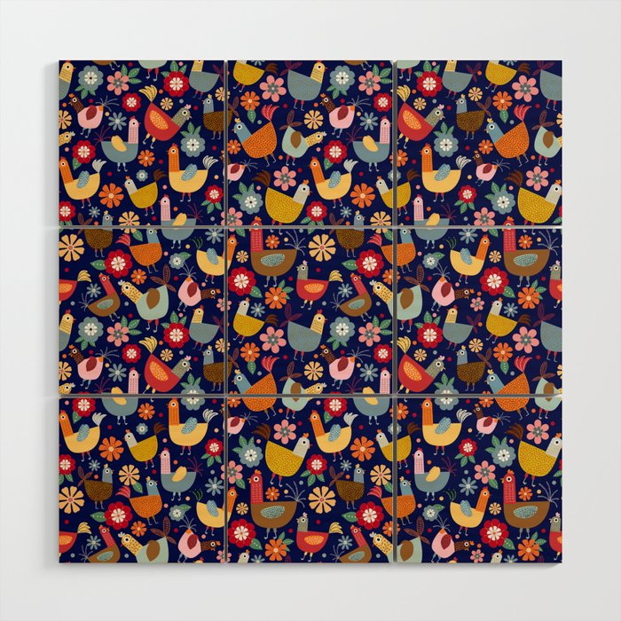 Colorful Chickens Wood Wall Art
