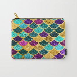 Glitter Purple, Aqua and Gold Mermaid Scales Pattern Carry-All Pouch