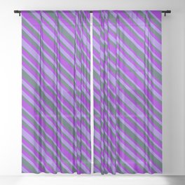 [ Thumbnail: Purple, Dark Slate Gray, and Dark Violet Colored Lines Pattern Sheer Curtain ]