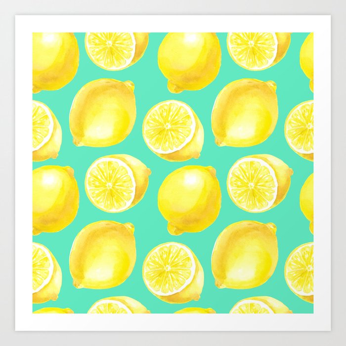 Watercolor lemons pattern Art Print