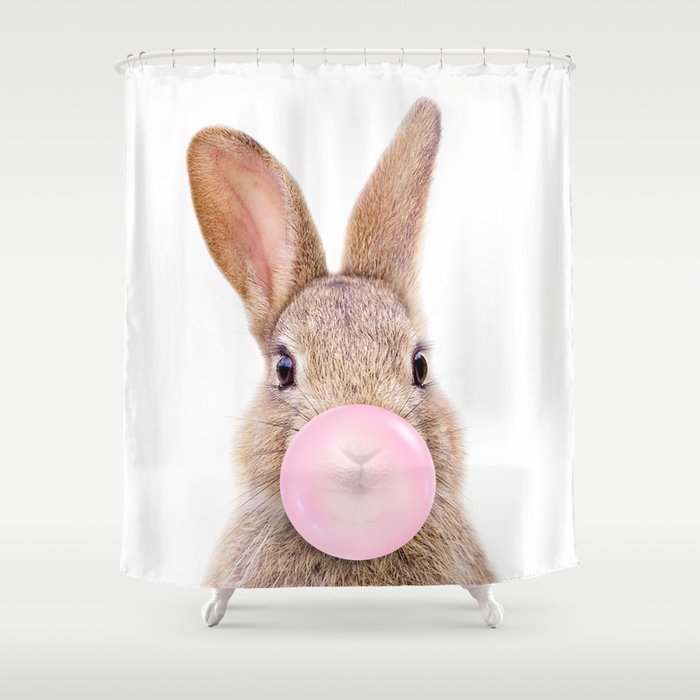 Bunny Rabbit Blowing Bubble Gum by Zouzounio Art Shower Curtain