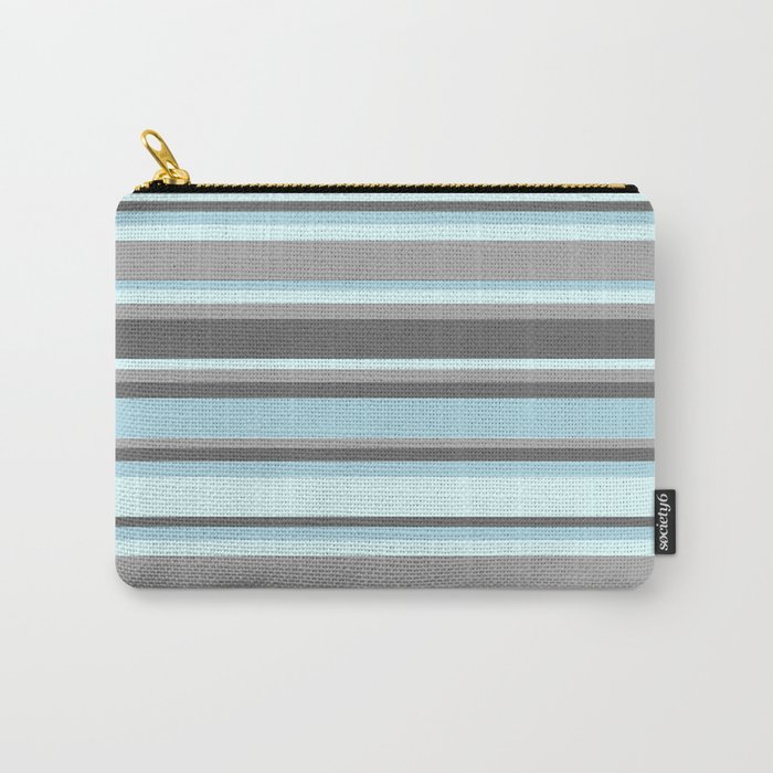 Dark Gray, Dim Gray, Light Blue & Light Cyan Colored Stripes Pattern Carry-All Pouch