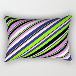 [ Thumbnail: Midnight Blue, Green, Black, Orchid & White Colored Stripes Pattern Rectangular Pillow ]
