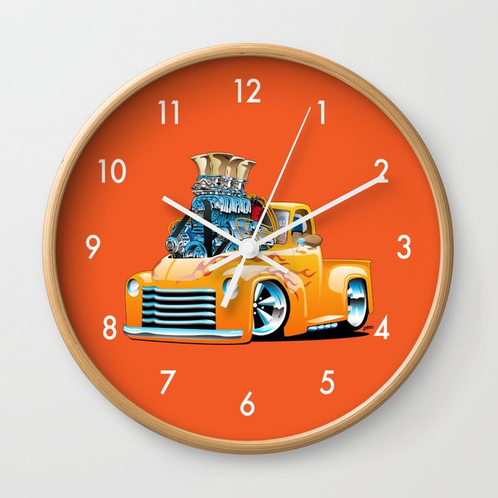 American Classic Hotrod Pickup Truck Cartoon Wall Clock By Hobrath Society6 8481