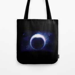 An outer space background with a dark planet, sky and stars.  Tote Bag