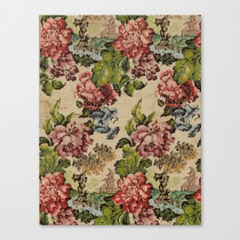 Vintage French Peony Floral Textile, 1700s Canvas Print