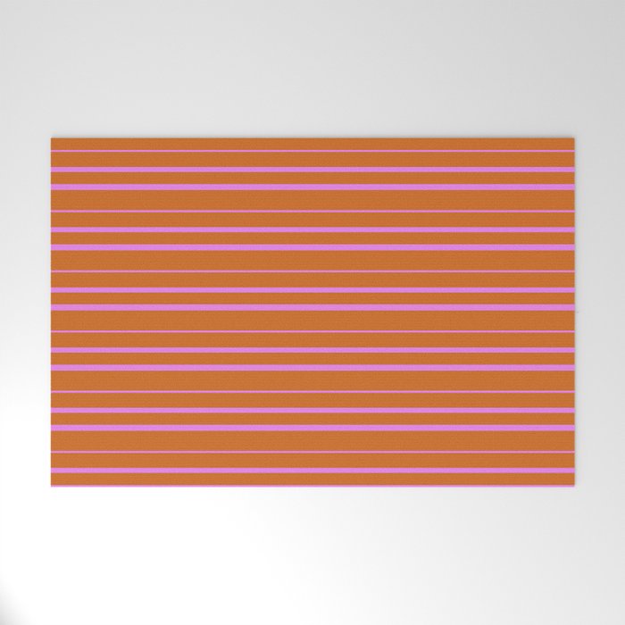 Chocolate and Violet Colored Striped Pattern Welcome Mat