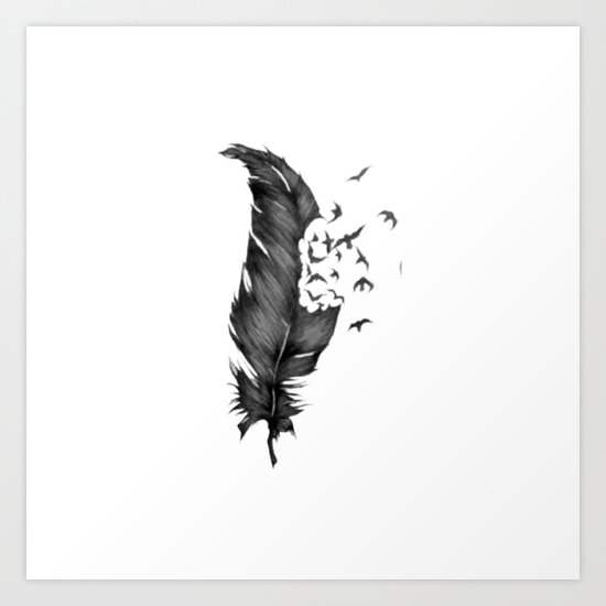Black Feather into Birds Art Print