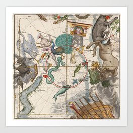 Old Constellation Map Year 1693 Art Print