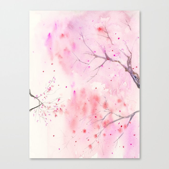 Cherry Blossom, Abstract,  Art Watercolor Painting  by Suisai Genki  Canvas Print