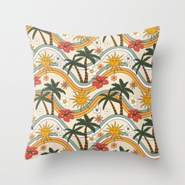 Retro Summer Tropical Wave Throw Pillow