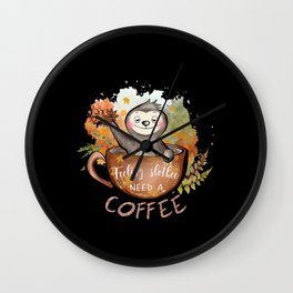 Autumn coffee graphic sublimation sloth Wall Clock