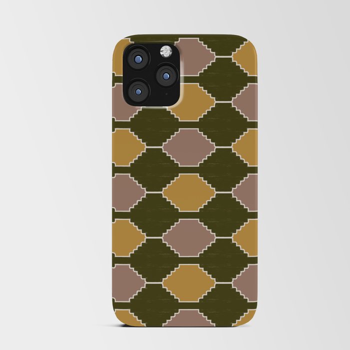 Retro Hygge Tribal Checker Pattern in Green iPhone Card Case