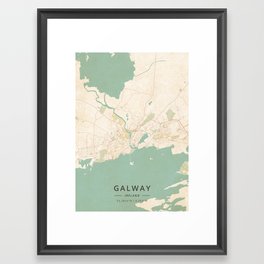 Galway, Ireland - Vintage Map Framed Art Print