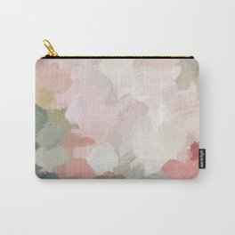 Time to Bloom - Forest Green Fuchsia Blush Pink Abstract Flower Spring Painting Art Carry-All Pouch