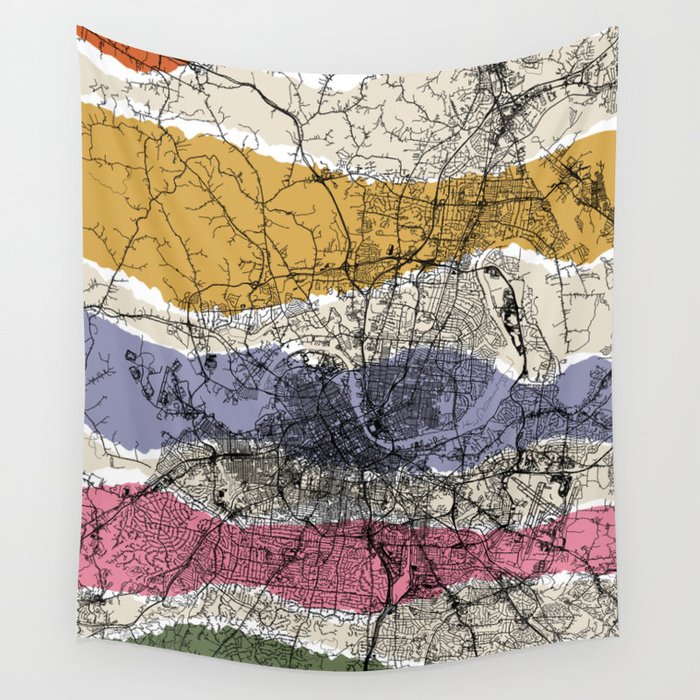 USA, Nashville - Colorful City Map Wall Tapestry