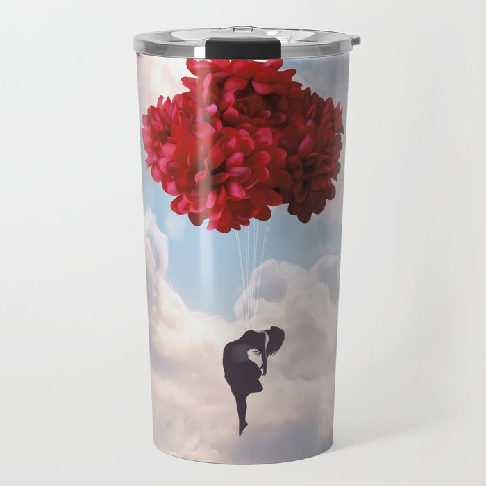 Flower balloon takes her to the wild blue yonder Travel Mug