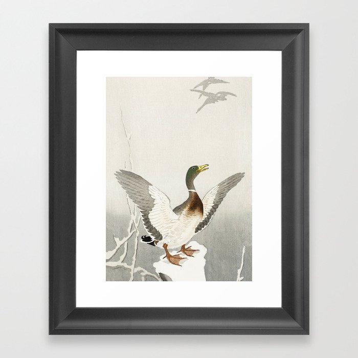 Duck in the snow  - Vintage Japanese Woodblock Print Art Framed Art Print