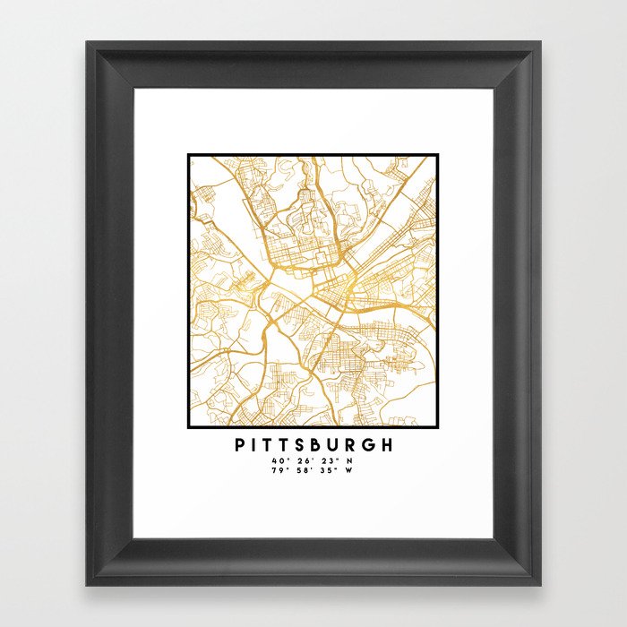 PITTSBURGH PENNSYLVANIA CITY STREET MAP ART Framed Art Print