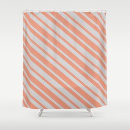 [ Thumbnail: Light Gray & Dark Salmon Colored Lines/Stripes Pattern Shower Curtain ]