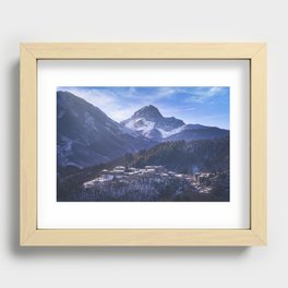 Snowy village Nicciano and Apuan mountains. Tuscany Recessed Framed Print