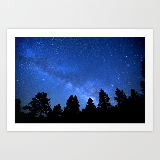 Milky Way (Black Trees Blue Space) Art Print