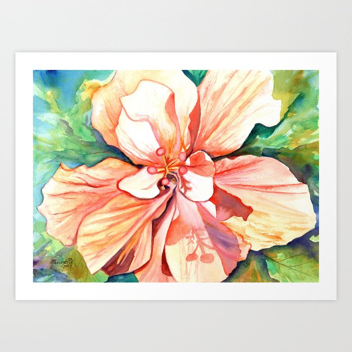 Double Peach Tropical Hibiscus Art Print