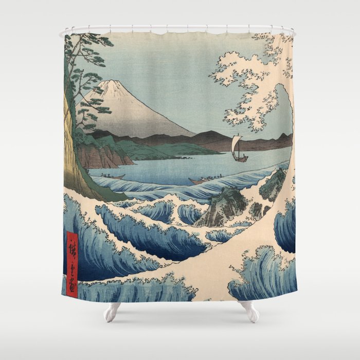 Utagawa Hiroshige - Sea Off Satta, Suruga Province - Vintage Japanese Woodblock Print Art, 1858. Shower Curtain