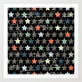 Vintage Christmas Stars on Black Art Print | Police, Holidays, Hanukkah, Merry, Vintage, Christmas, Mid Century, Seamless, Ornaments, Retro 