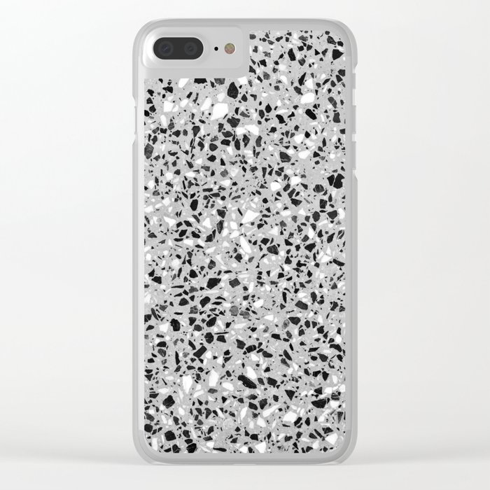 Black White Grey Monochrome Terrazzo Pattern Stone Speckles Effect Clear Iphone Case
