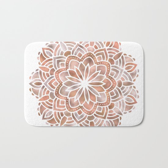 Mandala Rose Gold Flower Bath Mat