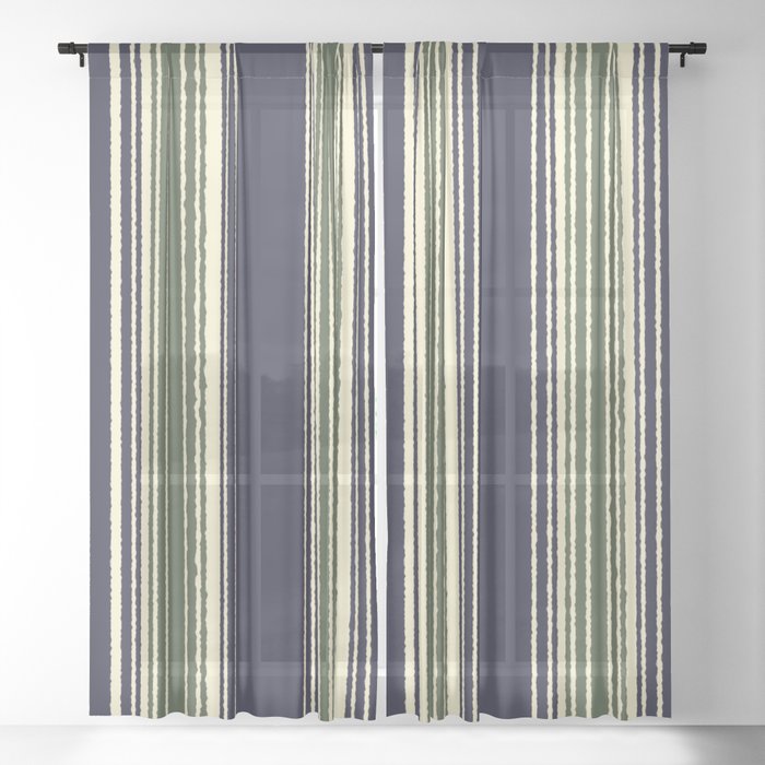 Sage Green Stripes Sheer Curtain, Navy Blue Striped Curtains
