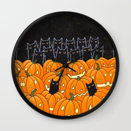Black Cats and Jack o Lanterns Wall Clock | Blackcat, Original, Jackolanterns, Pumpkinpatch, Cat, Art, Halloweencats, Painting, Acrylic, Folkart 
