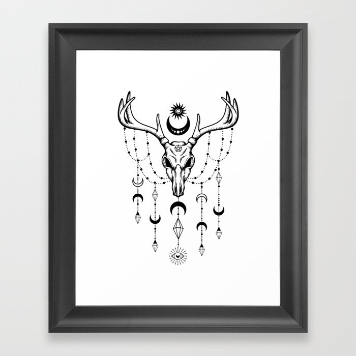 Wicca Deer Skull - Witches Magic Framed Art Print