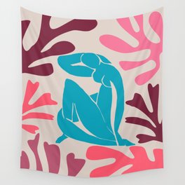 Vibrant Beach Nude with Ocean Seagrass Leaves Matisse Inspired Wall Tapestry