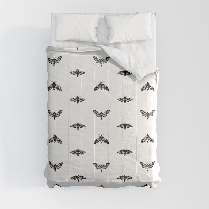 Lime Hawk Moths Night - Black Comforter