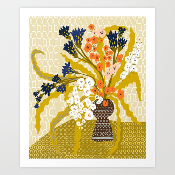 Matisse Flower Vase modern Illustration mustard yellow Art Print