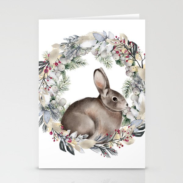 Cute Bunny Wreath Stationery Cards
