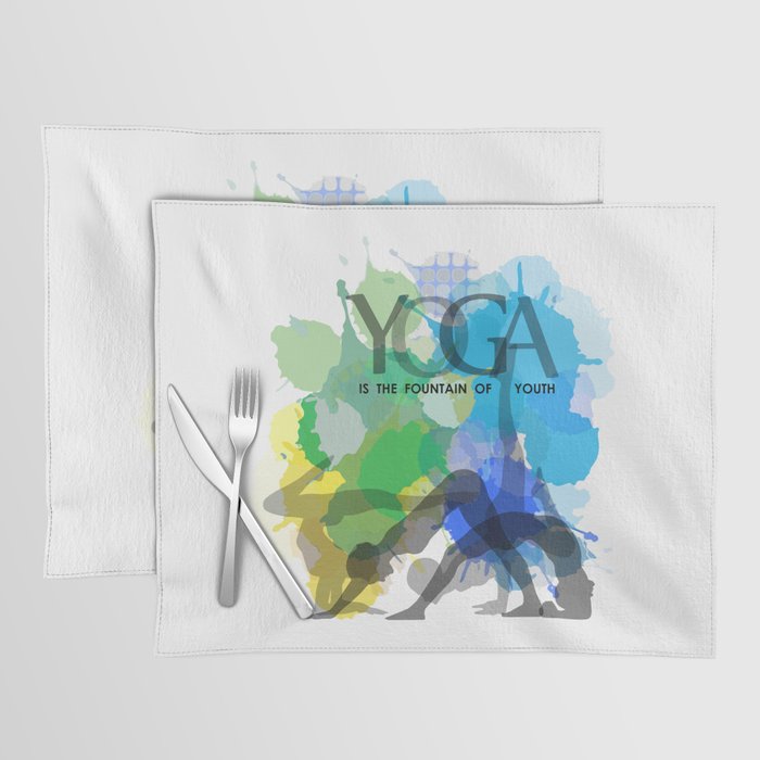 Yoga and meditation watercolor quotes in cool scheme- Yoga is the fountain of youth Placemat