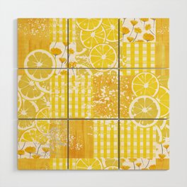 Yellow and white citrus plaid floral patchwork Wood Wall Art
