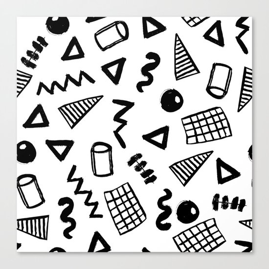 Black and white shapes minimal linocut pattern graphic scandi design Canvas Print